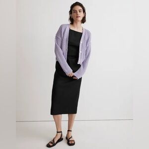 Madewell Open-Stitch Crop Cardigan Sweater in Heather Dusty Lavender